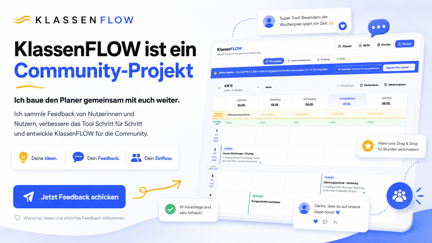 KlassenFLOW KI-Wochenplaner für Lehrkräfte – App Screenshot