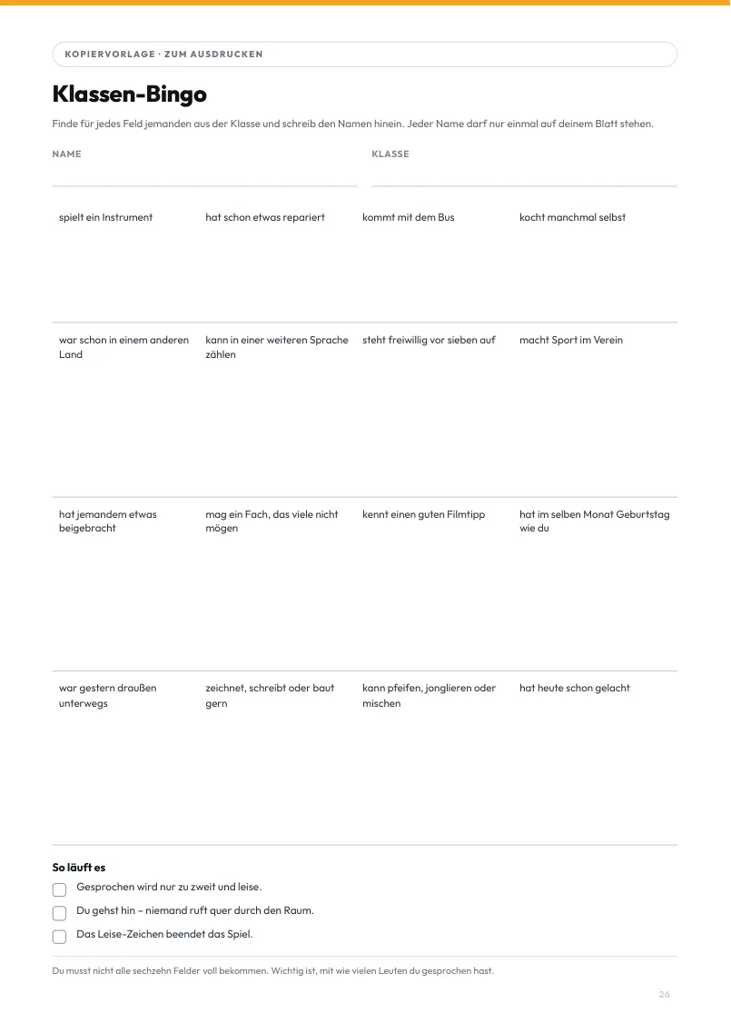 Seite 26 aus dem Materialpaket: Klassen-Bingo für Klasse 5 bis 10