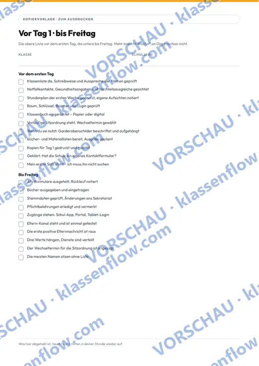 Seite 43 aus dem Heft: Checkliste: vor Tag 1 und bis Freitag