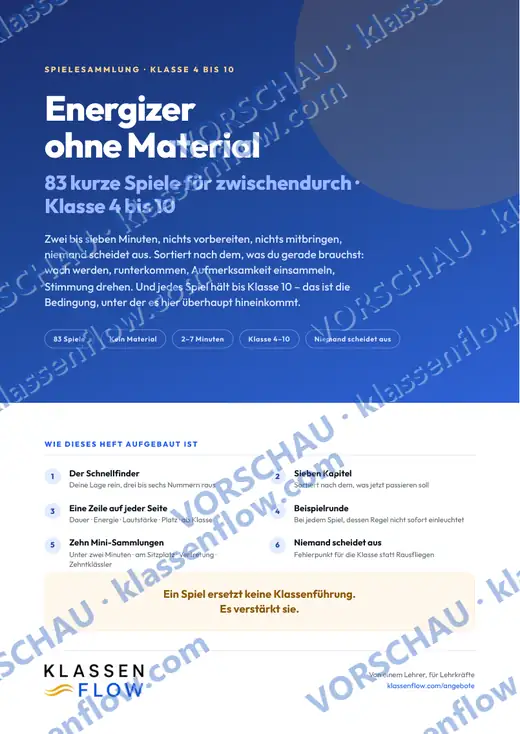 Seite 1 aus dem Heft: Titelseite: 83 Spiele, Klasse 4-10, und wie das Heft aufgebaut ist