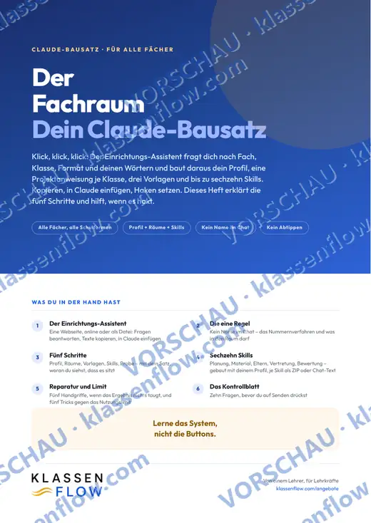 Seite 1 aus dem Heft: Titel: der Claude-Bausatz, sechs Bausteine auf einen Blick