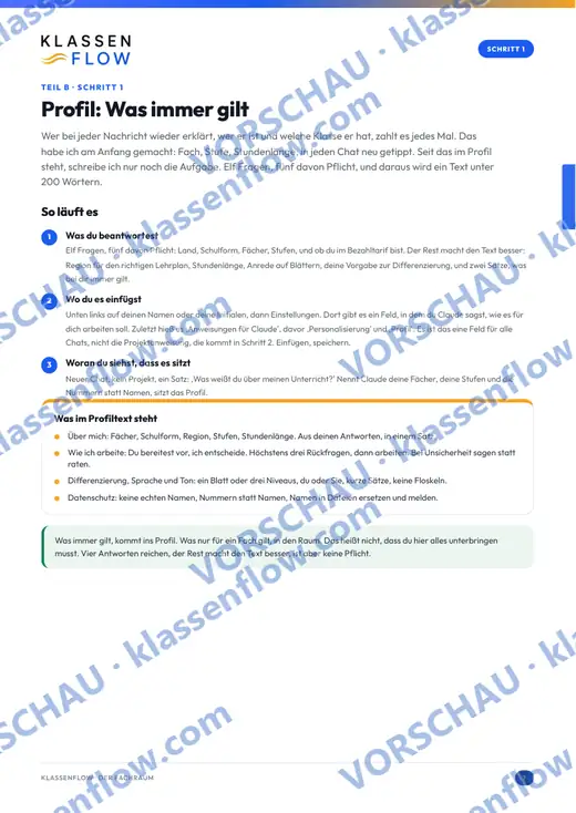 Seite 7 aus dem Heft: Schritt 1 - Profil: elf Fragen, ein Text unter 200 Woertern
