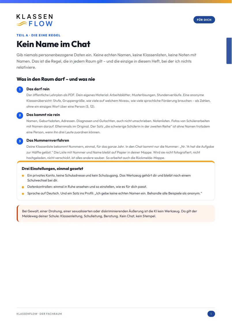 Seite 6 aus dem Heft: Die eine Regel: kein Name im Chat, das Nummernverfahren