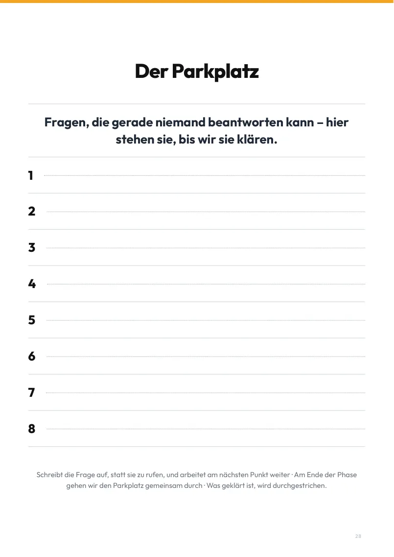 Seite 28 aus dem Heft: Plakat: Der Parkplatz für gerufene Fragen