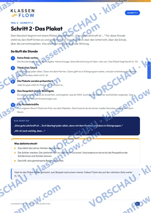 Seite 12 aus dem Heft: Das Plakat: „Eine gute Lehrkraft ist …“ mit Think-Pair-Share