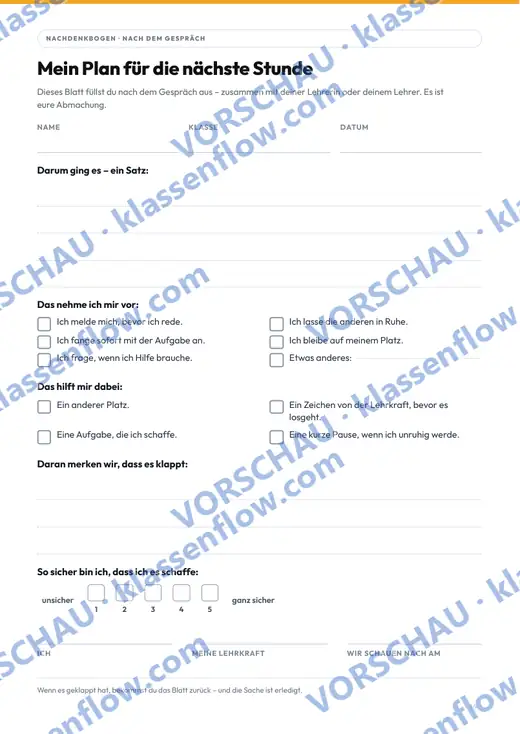 Seite 16 aus dem Heft: Mein Plan fuer die naechste Stunde: die Vereinbarung mit Unterschrift