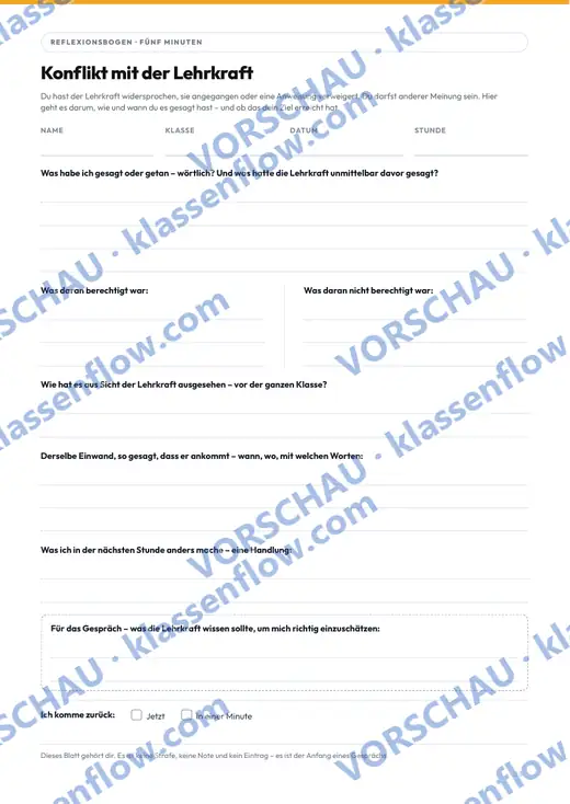 Seite 28 aus dem Heft: Klasse 8 bis 10: derselbe Konflikt, frei geschrieben statt angekreuzt