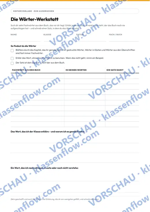 Seite 23 aus dem Heft: Zweites Beispiel: die Woerter-Werkstatt am Fachbuch
