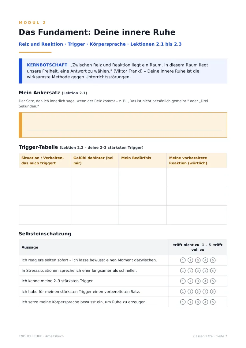 Seite aus dem Kursmaterial: Dein Ankersatz und die Trigger-Tabelle