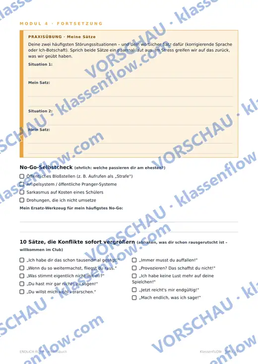 Seite aus dem Kursmaterial: 10 Sätze, die jeden Konflikt größer machen – zum Abhaken