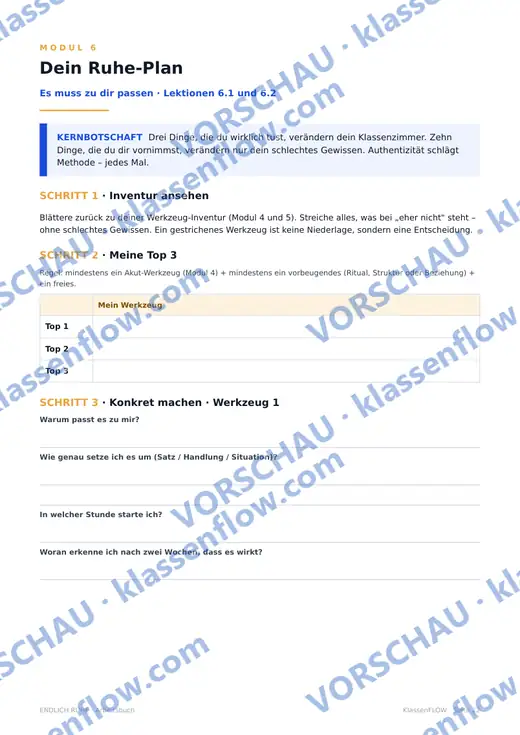 Seite aus dem Kursmaterial: Dein Ruhe-Plan: aus der Inventur werden deine Top 3