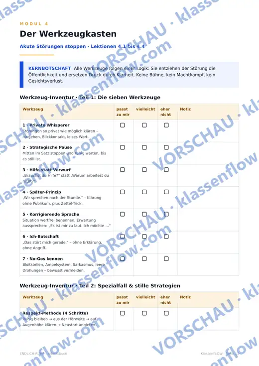 Seite aus dem Kursmaterial: Die sieben Werkzeuge gegen Störungen – welches passt zu dir?