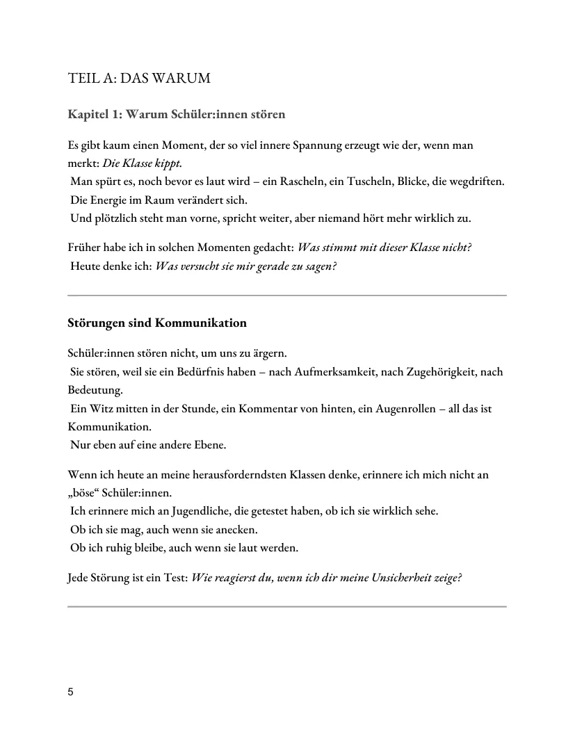 Seite aus dem Kursmaterial: Teil A: Warum Schüler:innen stören