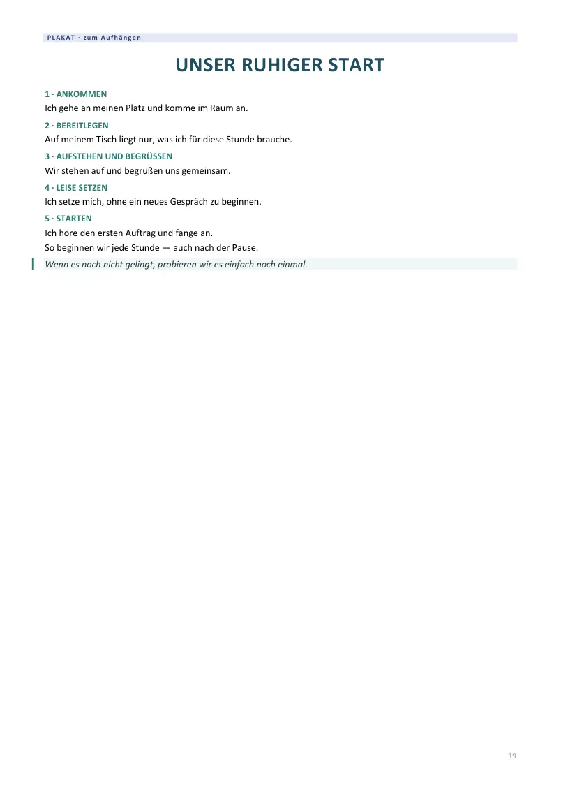 Seite aus dem Kursmaterial: Plakat: Unser ruhiger Start